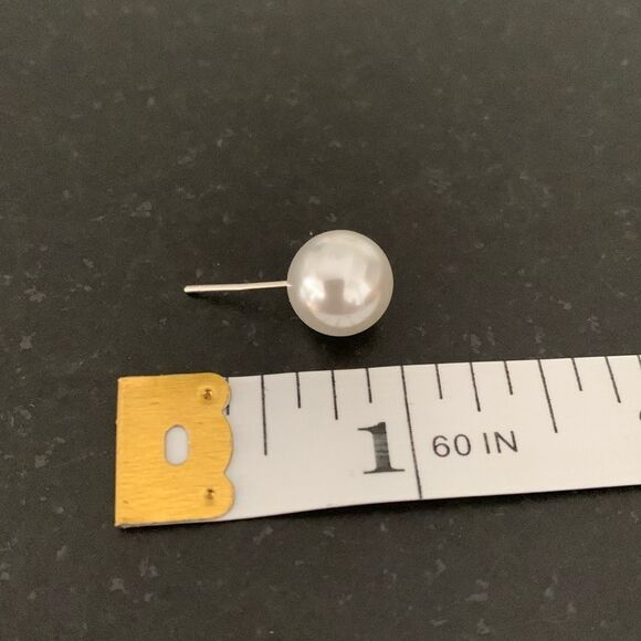 Luminous Large Faux Pearl Stud Earrings, 10mm, Silver Plated, Classic Style Gift - Picture 8 of 10